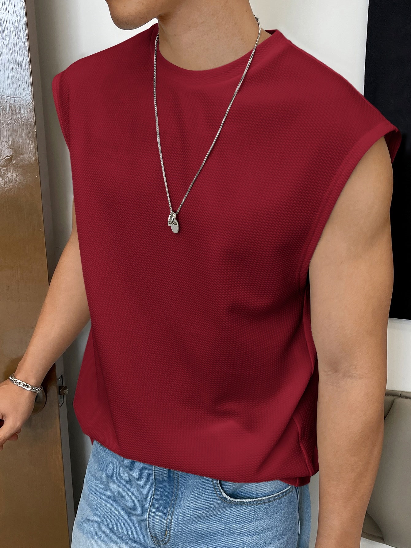 Men's Relaxed round neck tank top |Burgundy | summer essential|