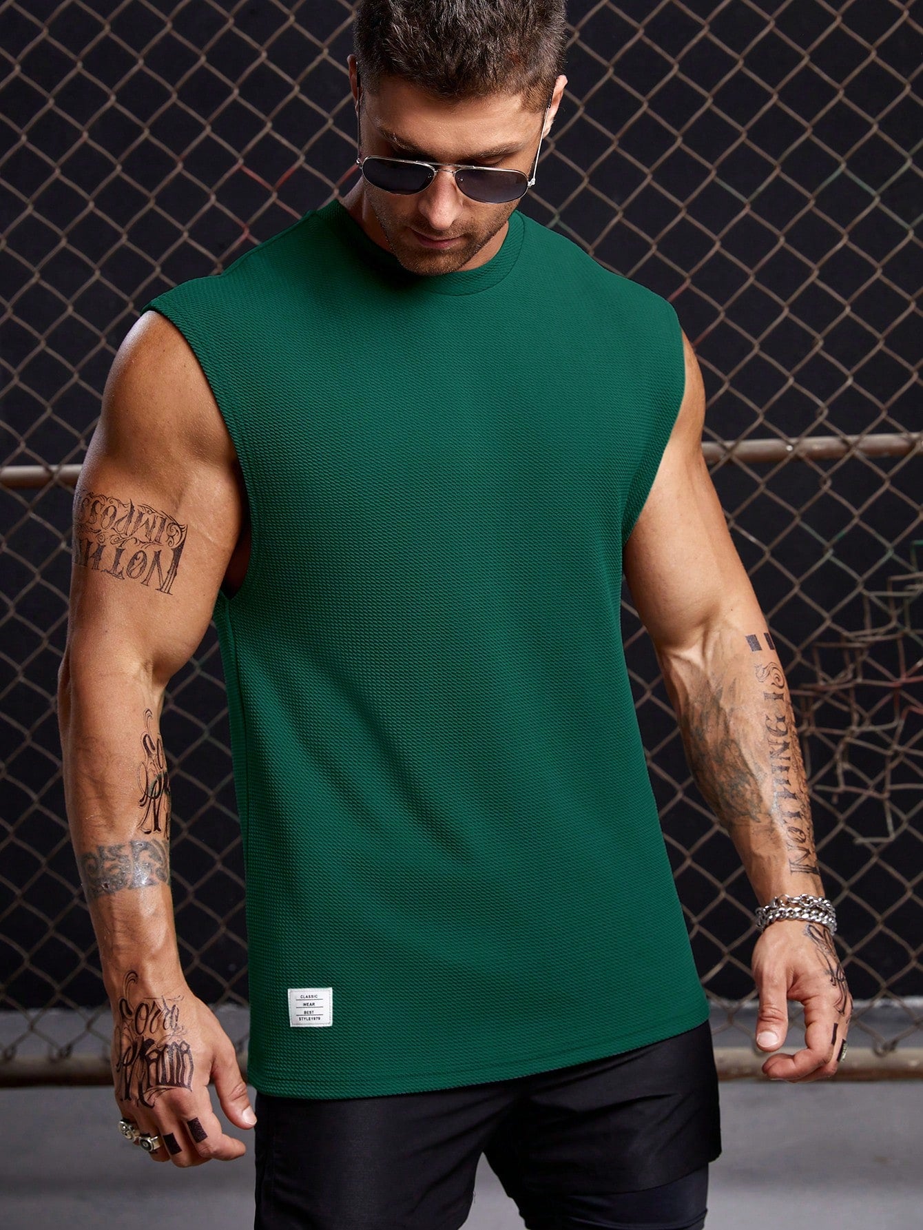 Men's Relaxed round neck tank top |Dark green| summer essential|
