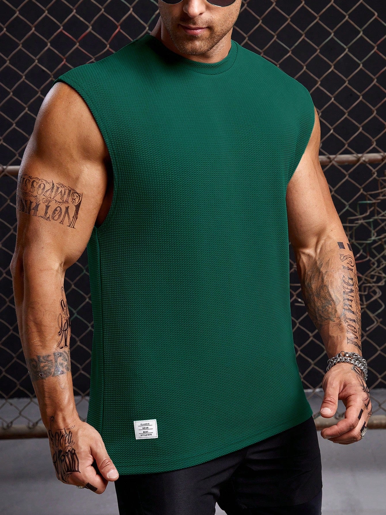 Men's Relaxed round neck tank top |Dark green| summer essential|