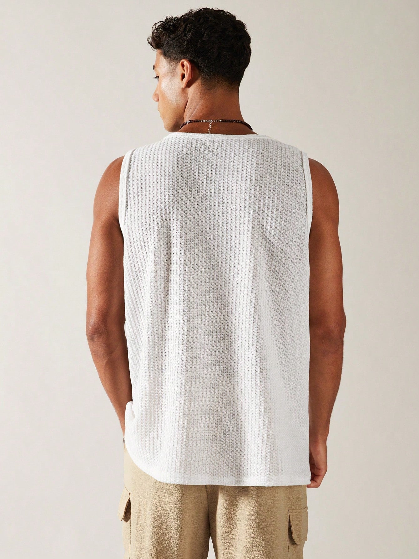 Casual square neck patterned men's tank top| white|