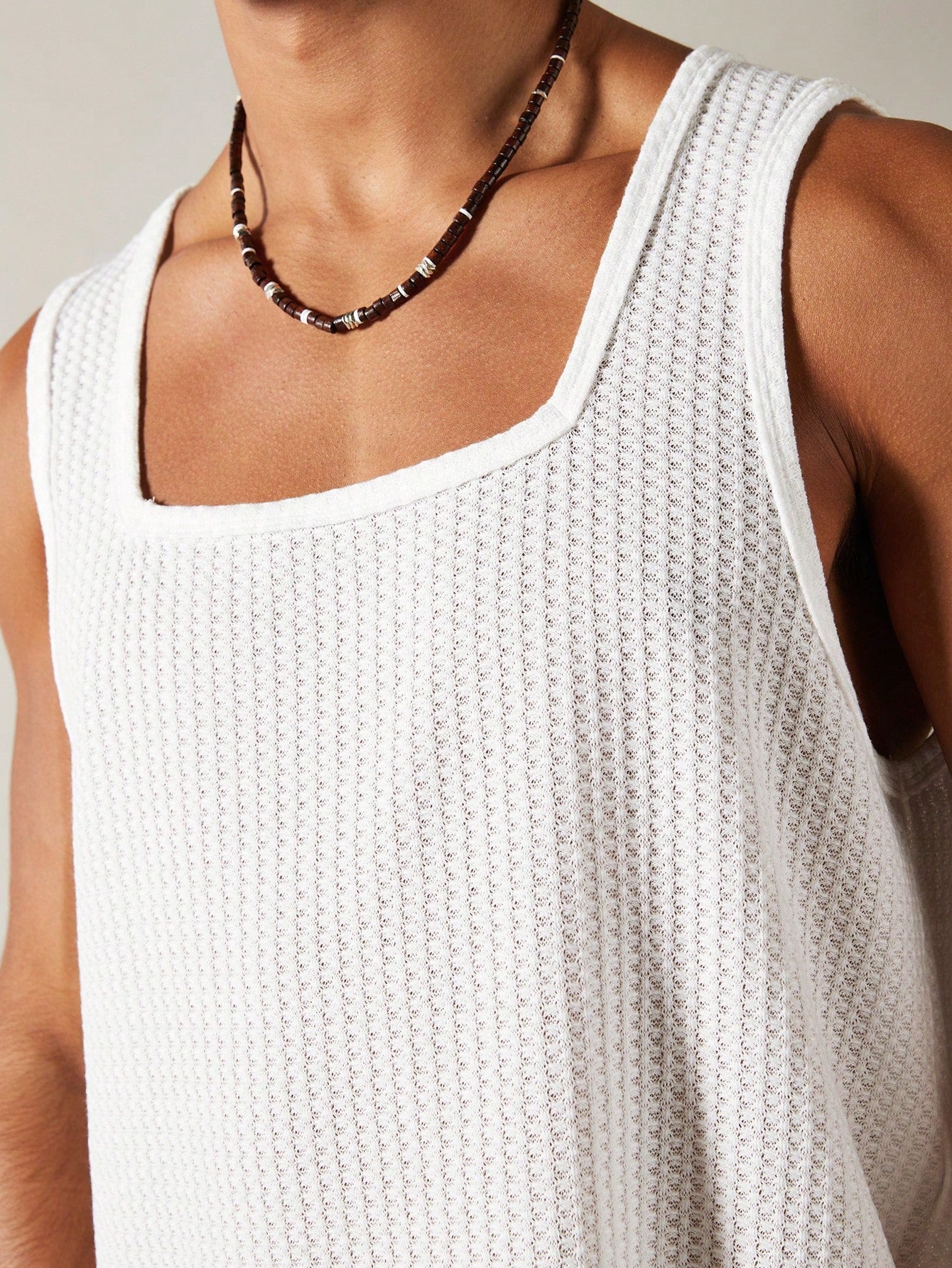 Casual square neck patterned men's tank top| white|