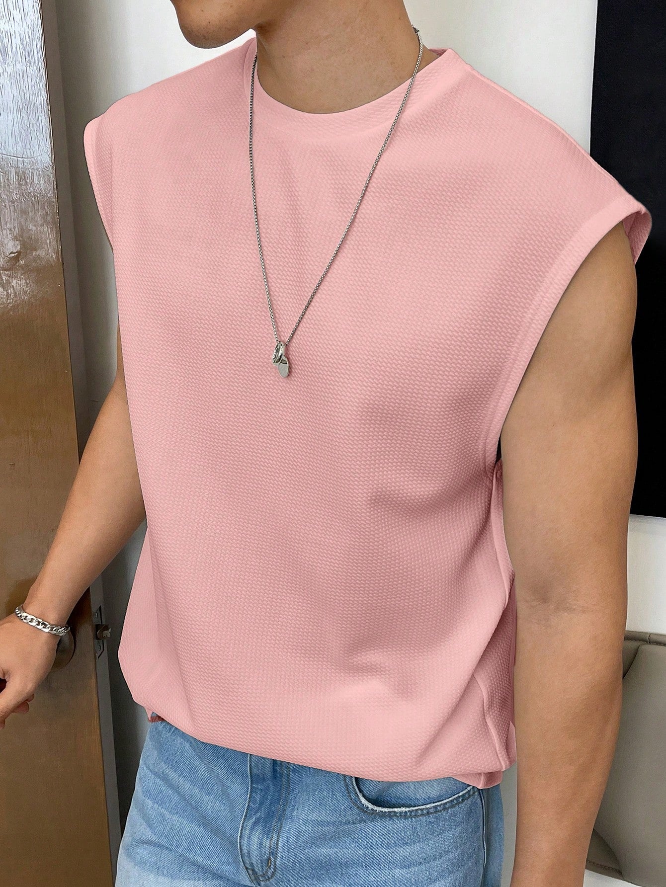 Men's Relaxed round neck tank top |Dusty pink | summer essential|