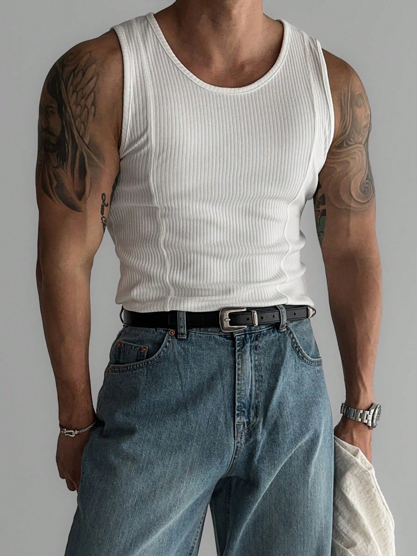 Men's body fit tank top with hem |summer essential| white |