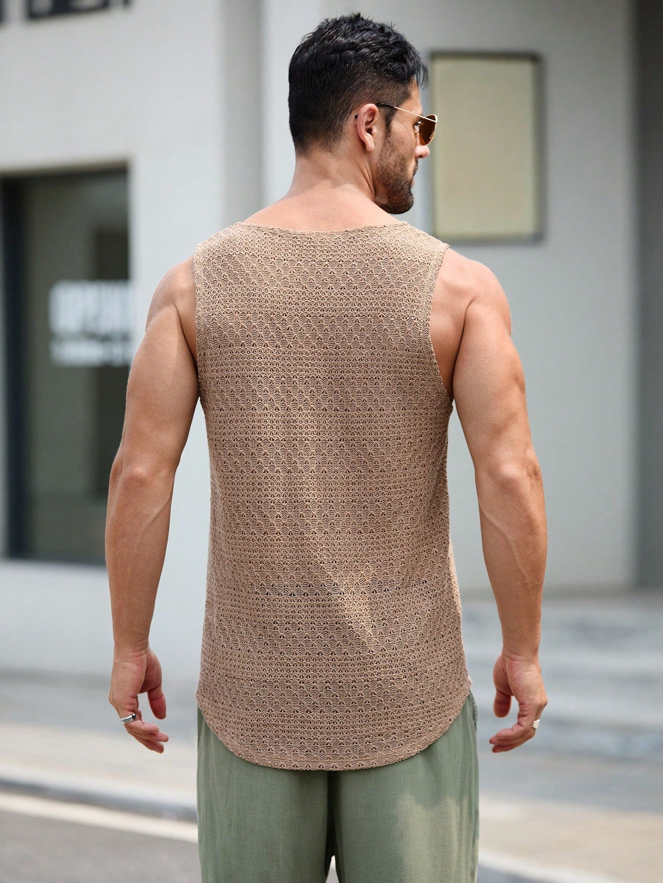 Casual summer essential patterned men's tank top| Khaki|