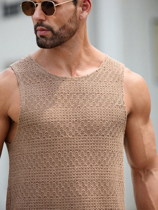Casual summer essential patterned men's tank top| Khaki|