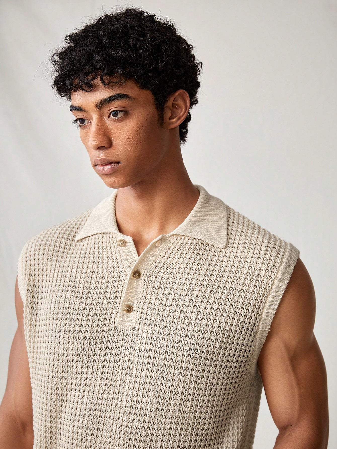 Men's Beige collared V neck tank top |summer essential|