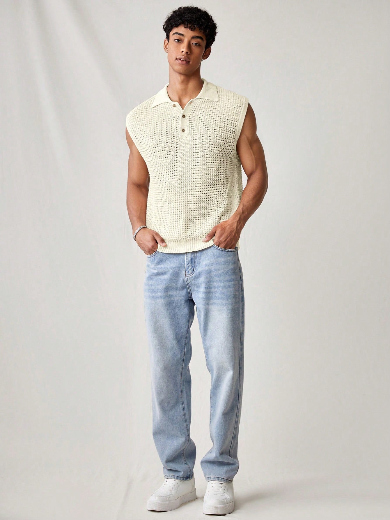 Men's White collared V neck tank top |summer essential|