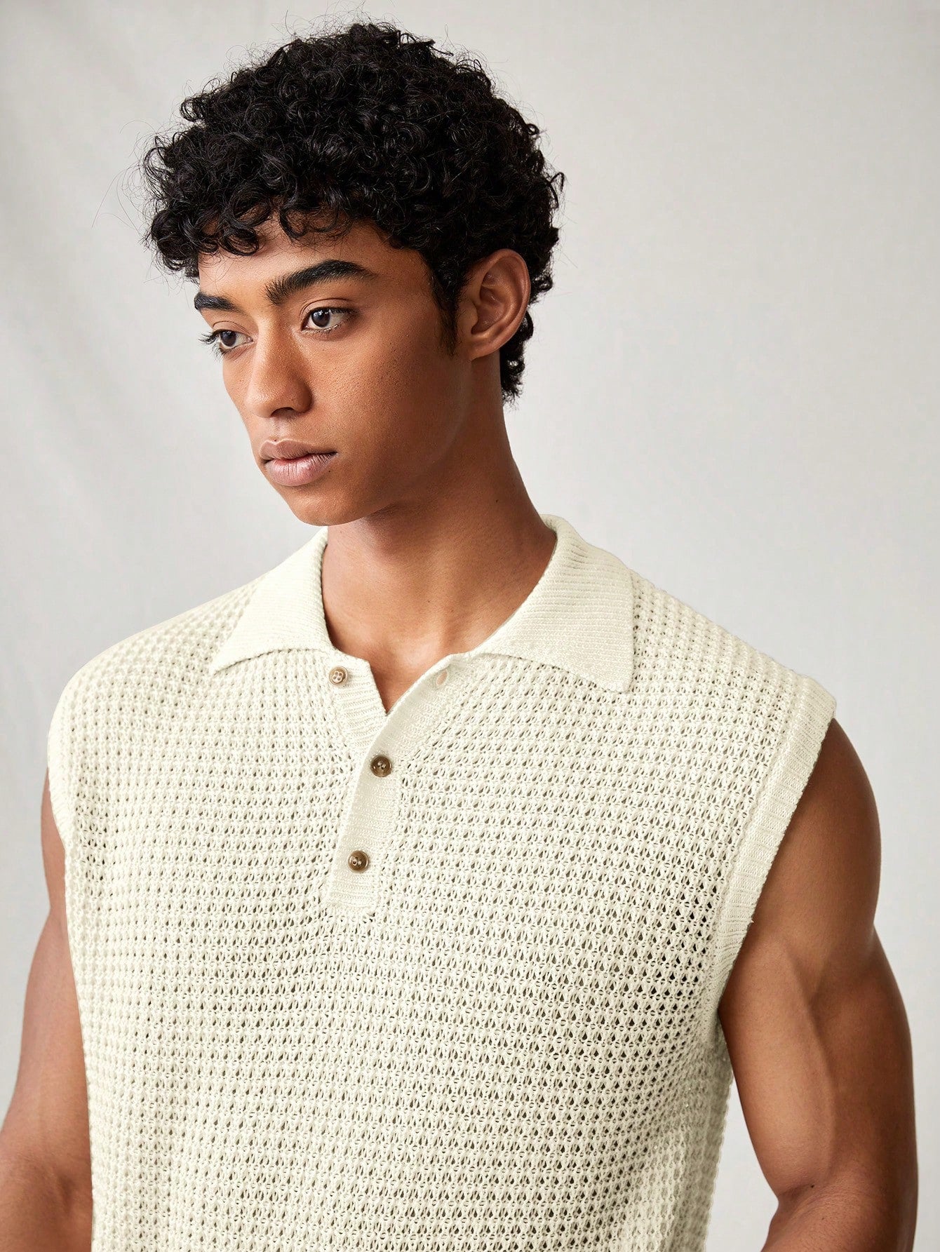 Men's White collared V neck tank top |summer essential|