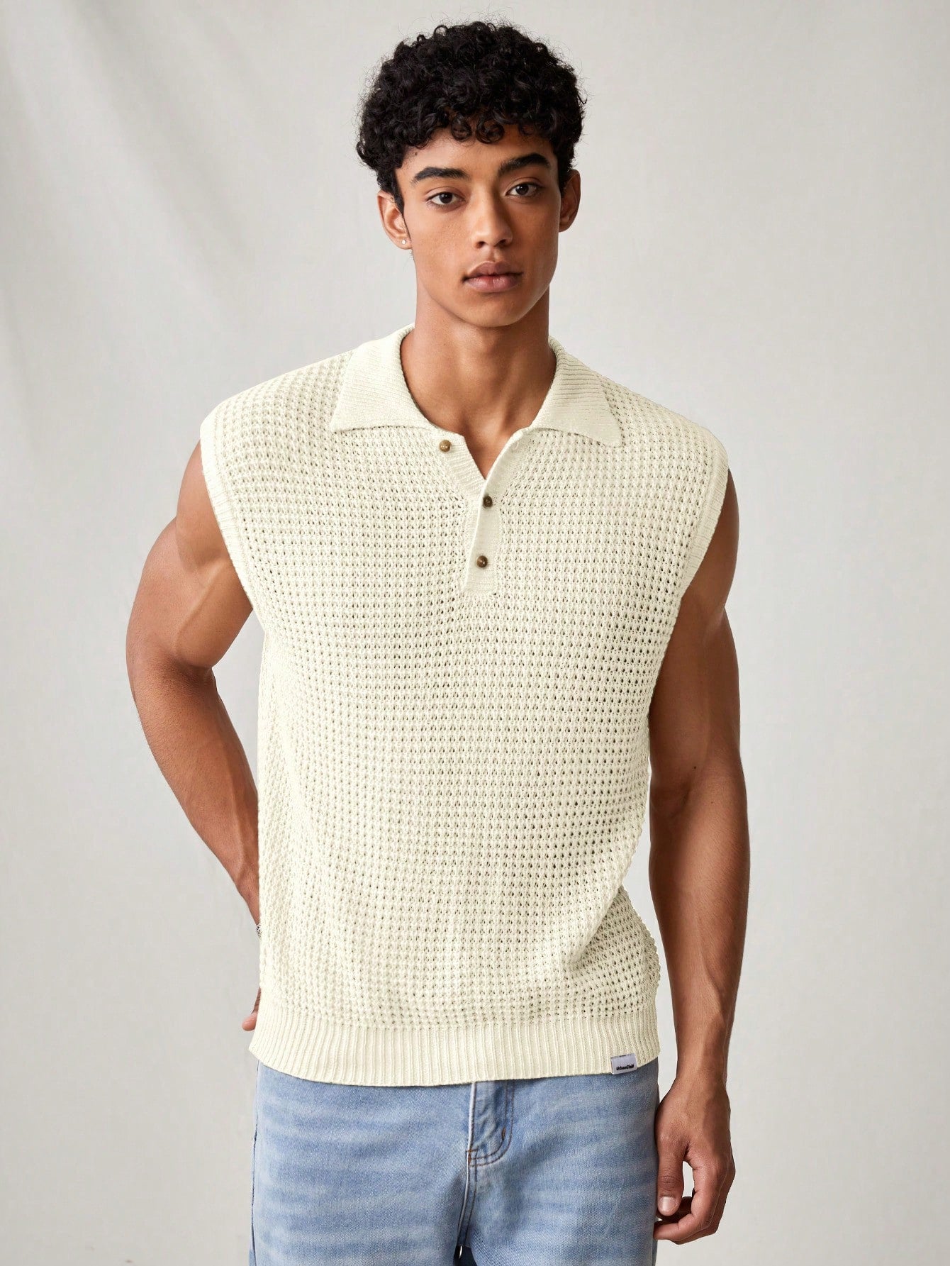 Men's White collared V neck tank top |summer essential|