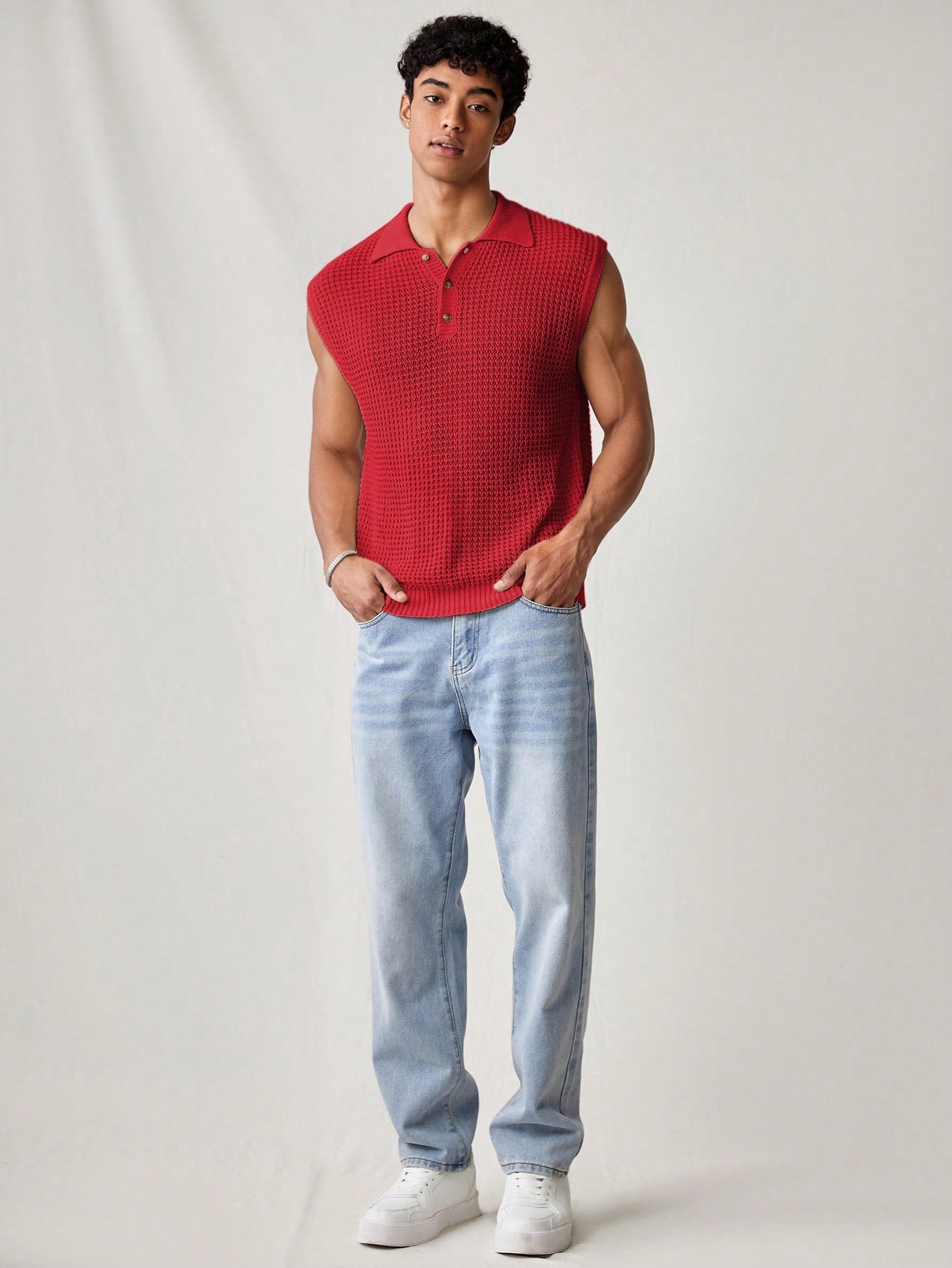 Men's Red collared V neck tank top |summer essential|