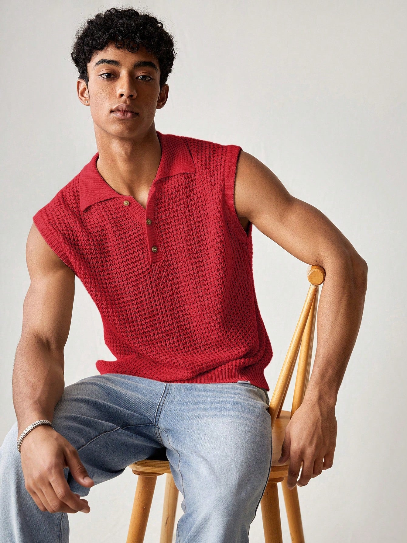Men's Red collared V neck tank top |summer essential|