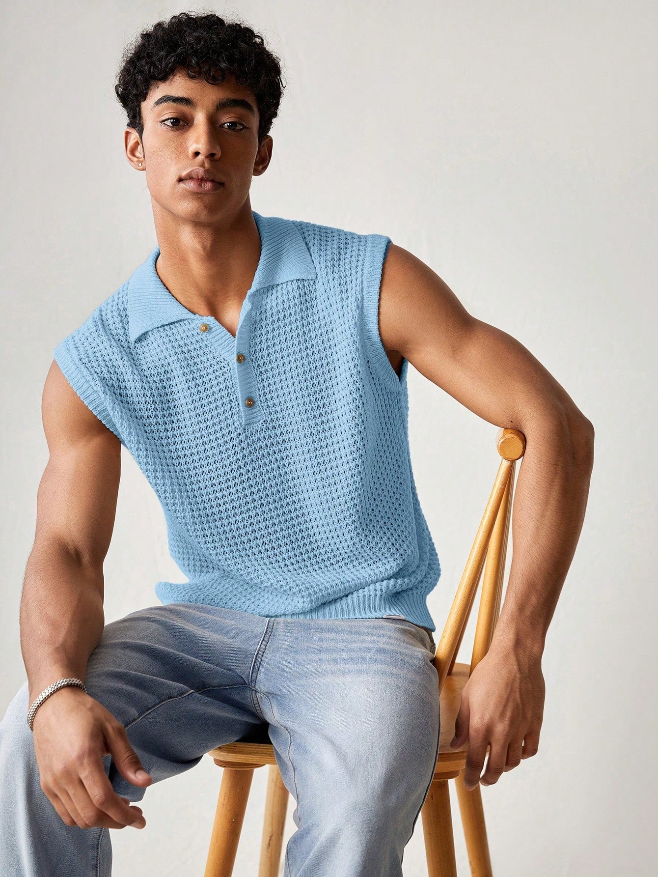 Men's Blue collared V neck tank top |summer essential|