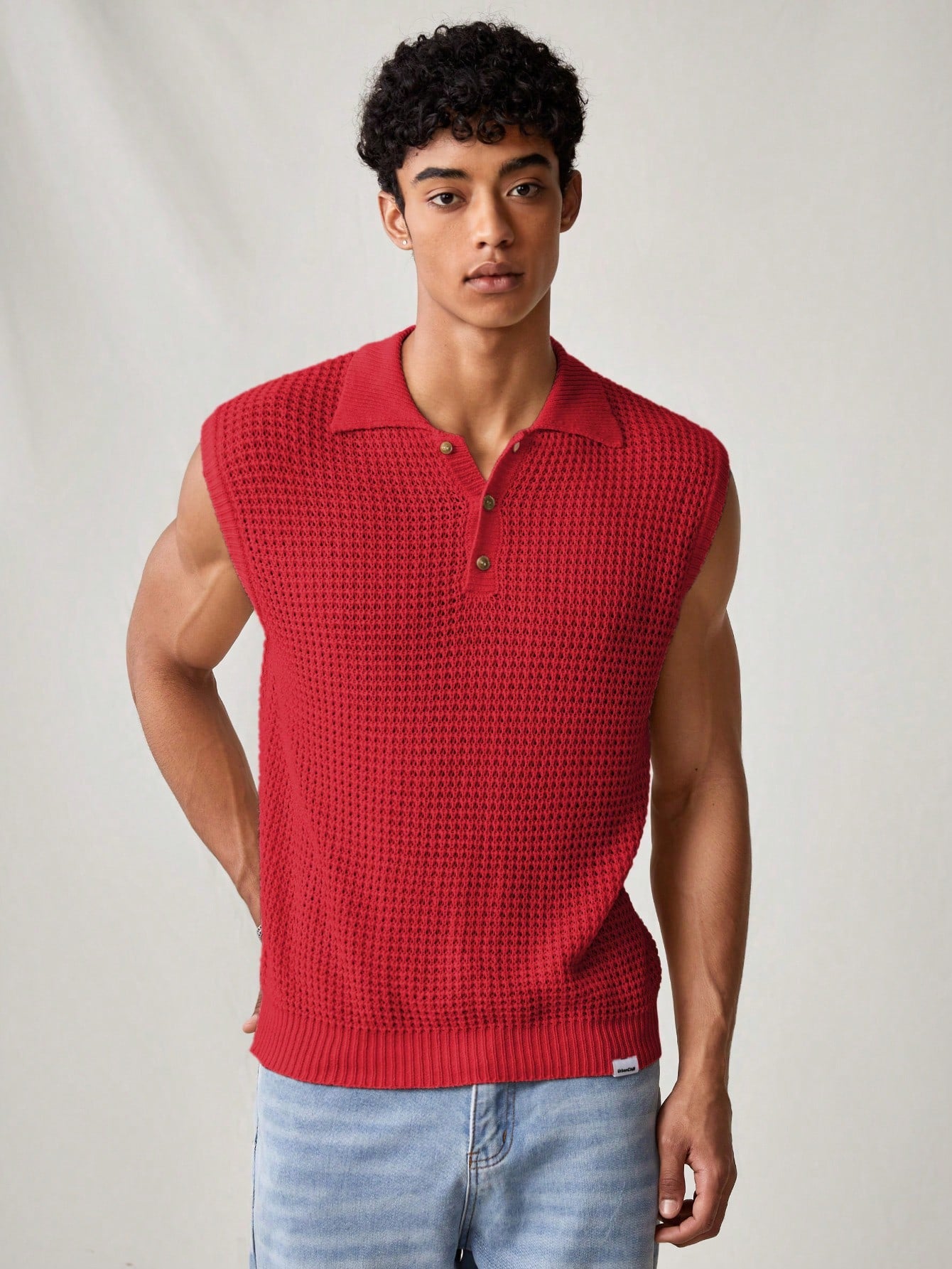 Men's Red collared V neck tank top |summer essential|