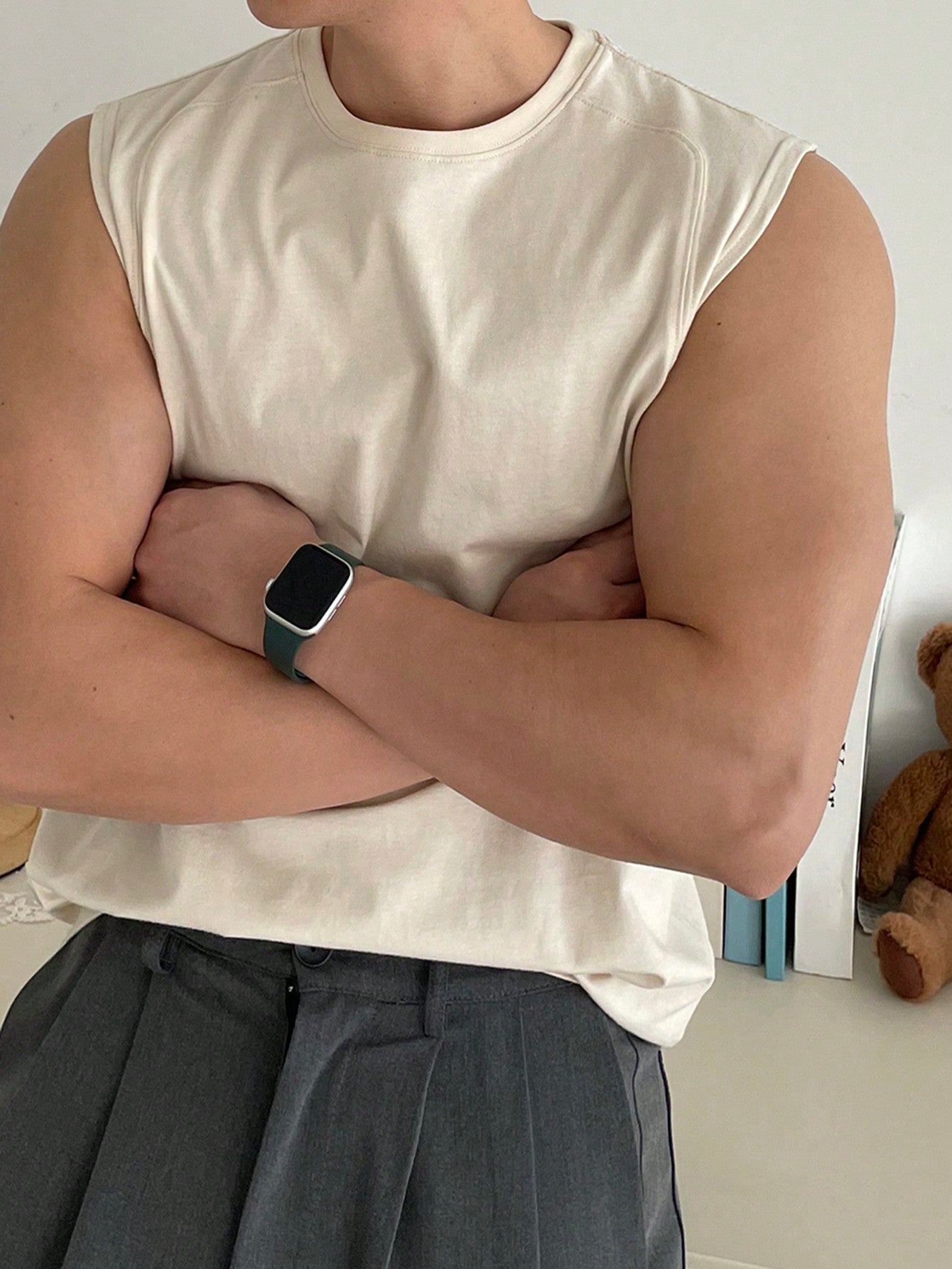 Men's White round neck relaxed tank top |summer essential|