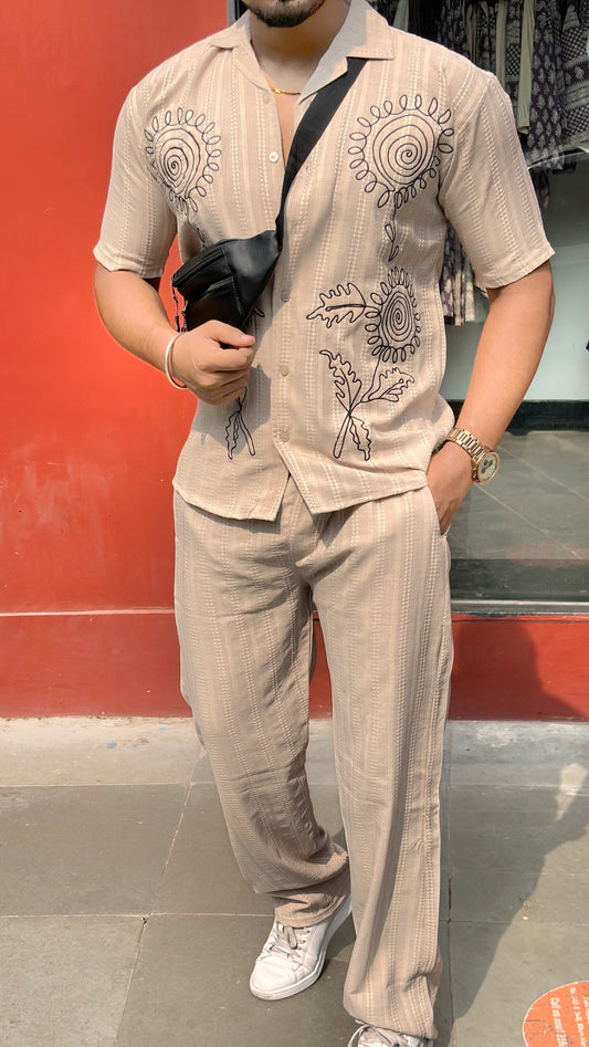 Yo Yo Linen Textured Coord set - BEIGE