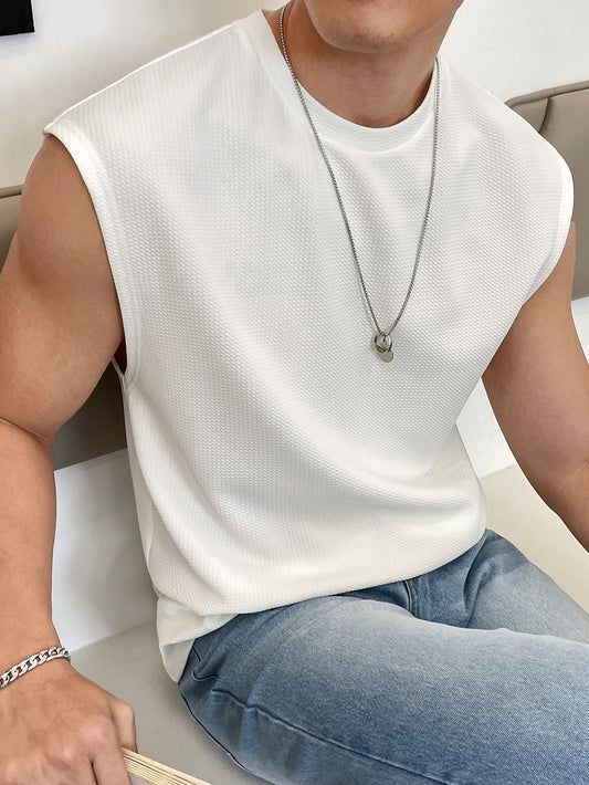 Men's Relaxed round neck tank top | white| summer essential|