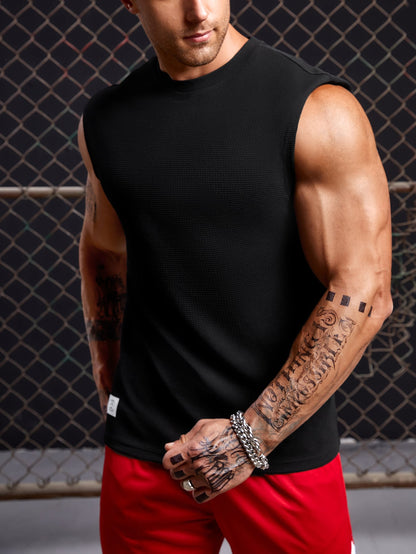 Men's Relaxed round neck tank top |Black| summer essential|