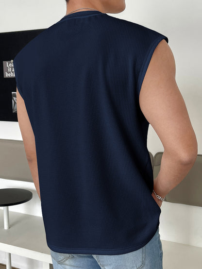 Men's Relaxed round neck tank top | Navy blue | summer essential|