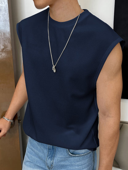 Men's Relaxed round neck tank top | Navy blue | summer essential|