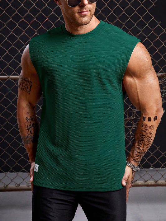 Men's Relaxed round neck tank top |Dark green| summer essential|