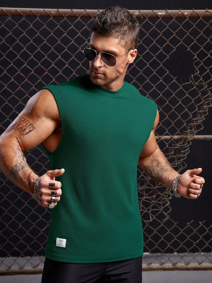 Men's Relaxed round neck tank top |Dark green| summer essential|