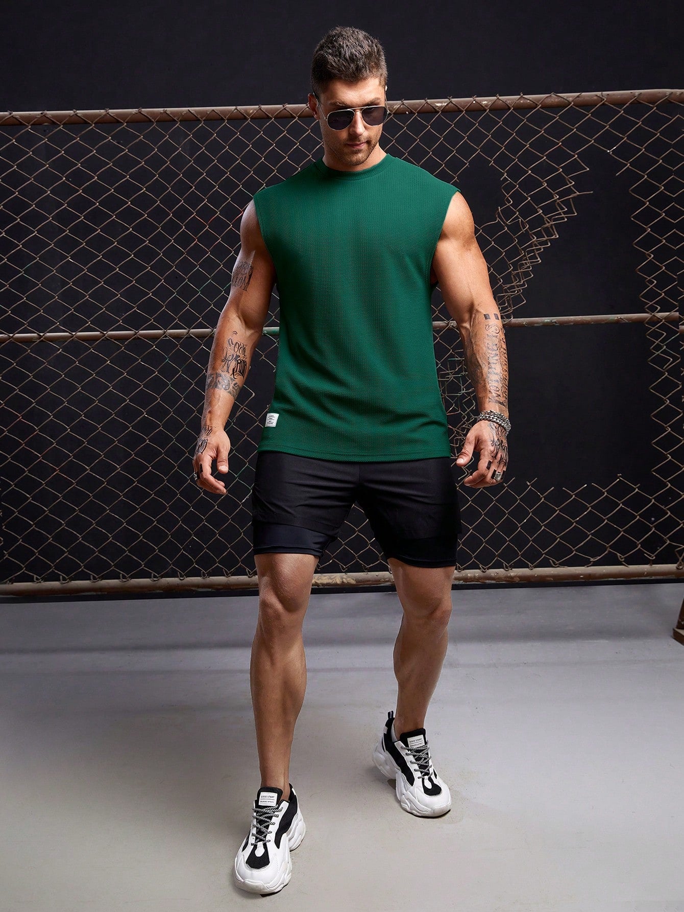 Men's Relaxed round neck tank top |Dark green| summer essential|