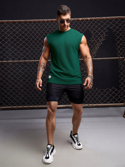 Men's Relaxed round neck tank top |Dark green| summer essential|