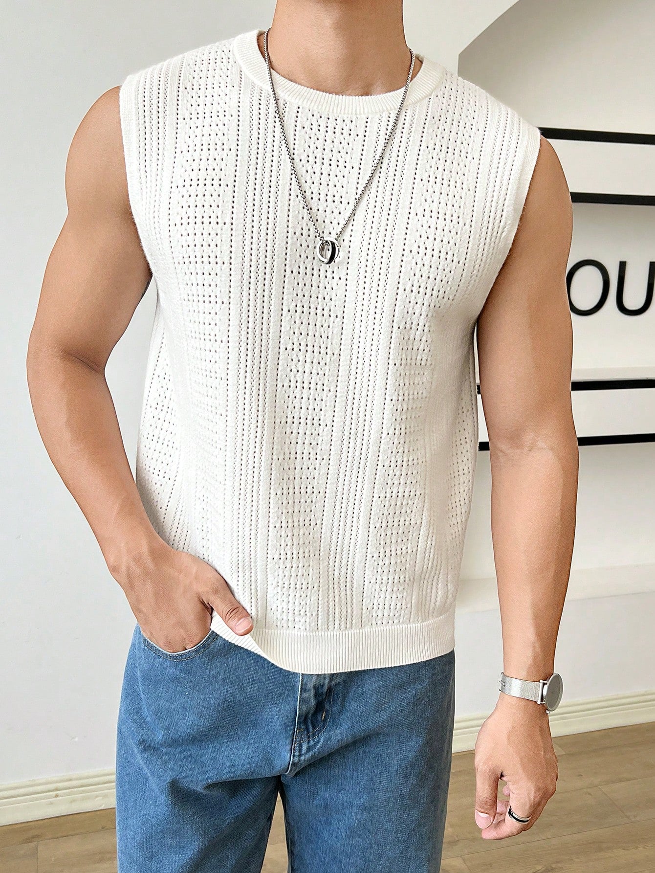 Trendy patterned men's tank top| white | premium quality |