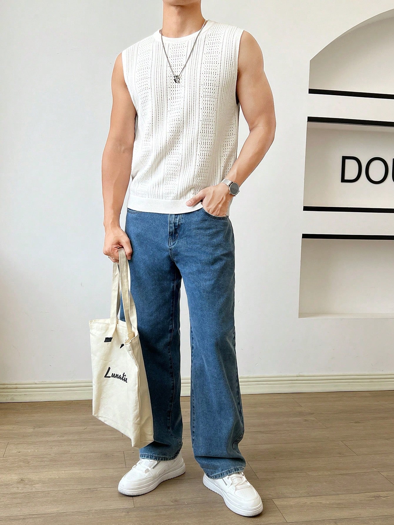 Trendy patterned men's tank top| white | premium quality |