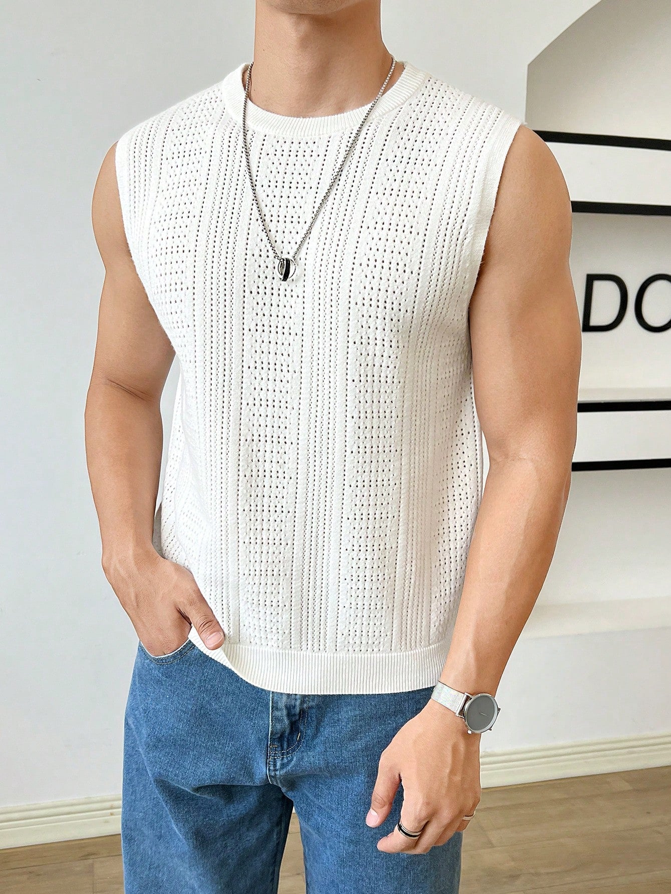 Trendy patterned men's tank top| white | premium quality |