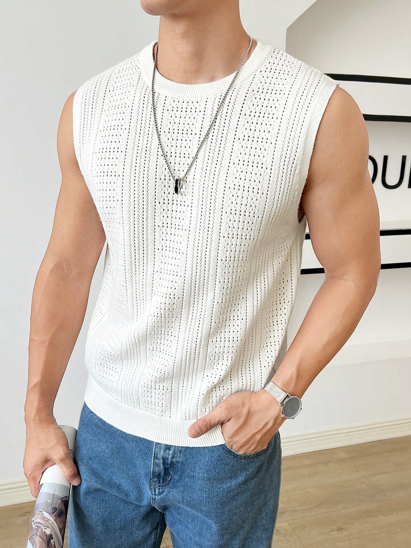 Trendy patterned men's tank top| white | premium quality |