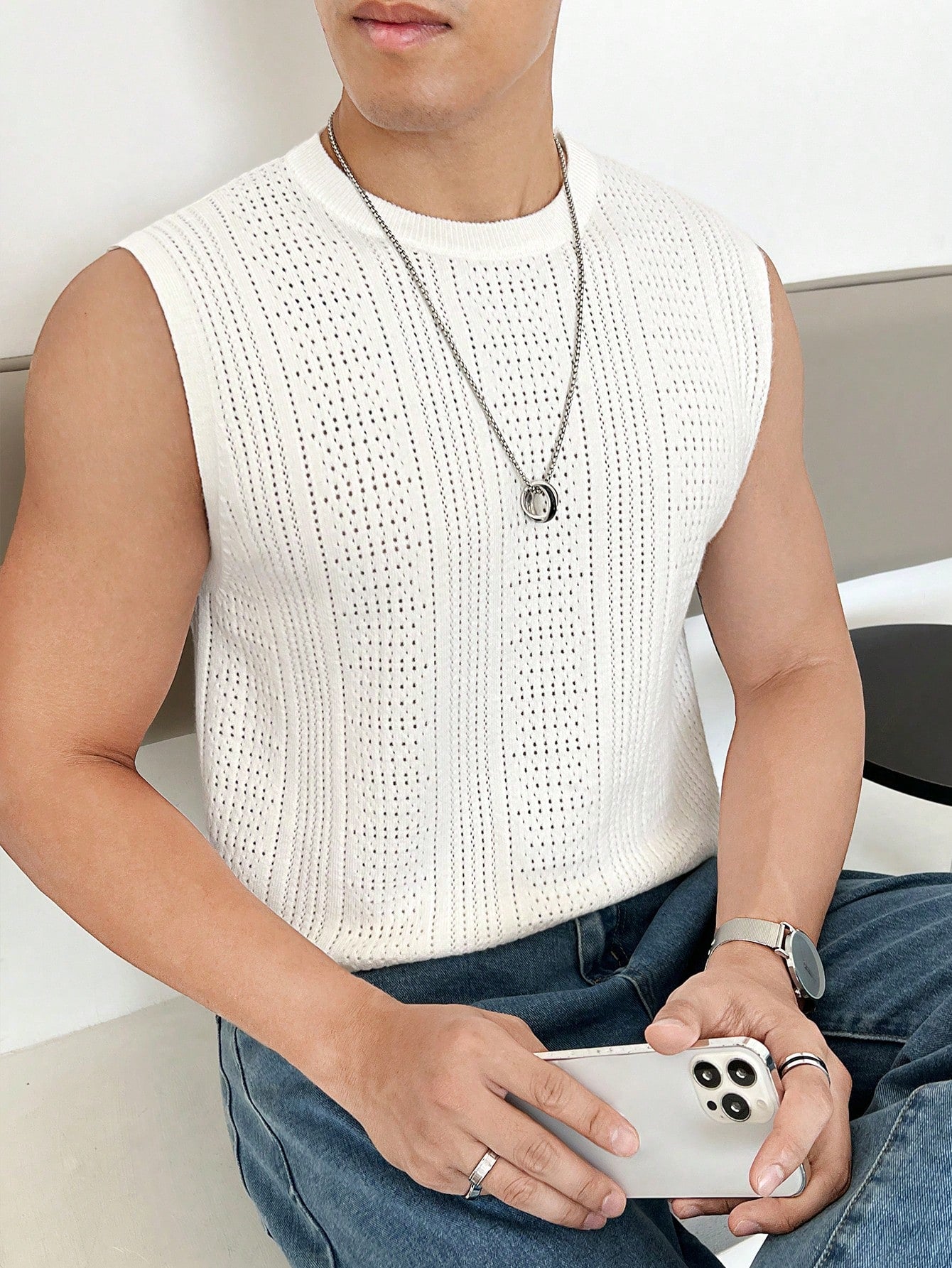 Trendy patterned men's tank top| white | premium quality |