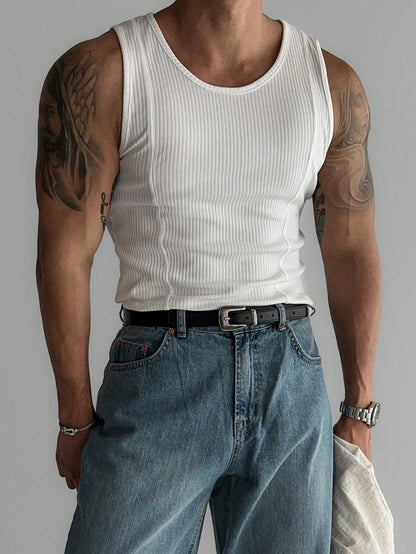 Men's body fit tank top with hem |summer essential| white |