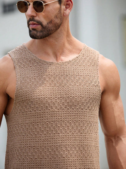 Casual summer essential patterned men's tank top| Khaki|