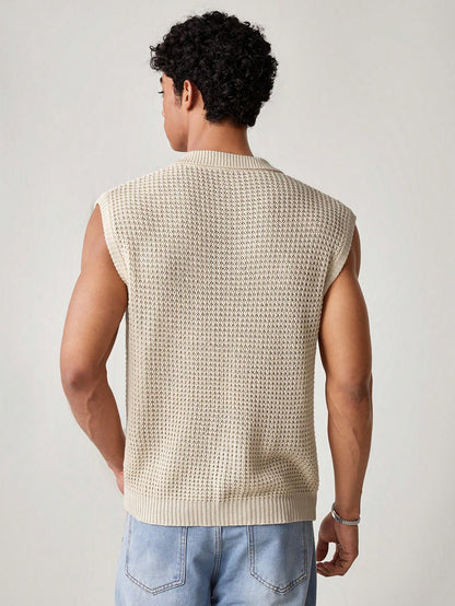 Men's Beige collared V neck tank top |summer essential|