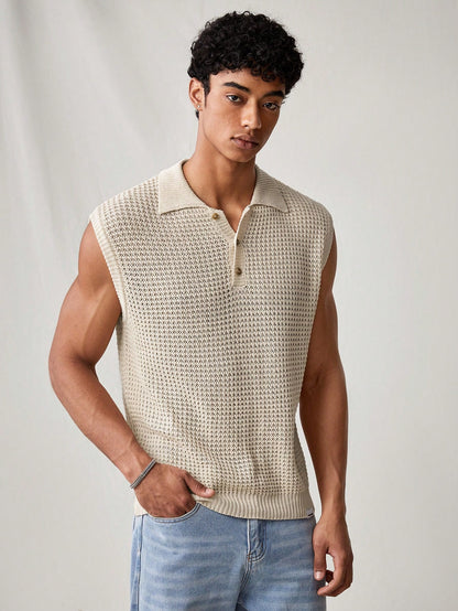 Men's Beige collared V neck tank top |summer essential|