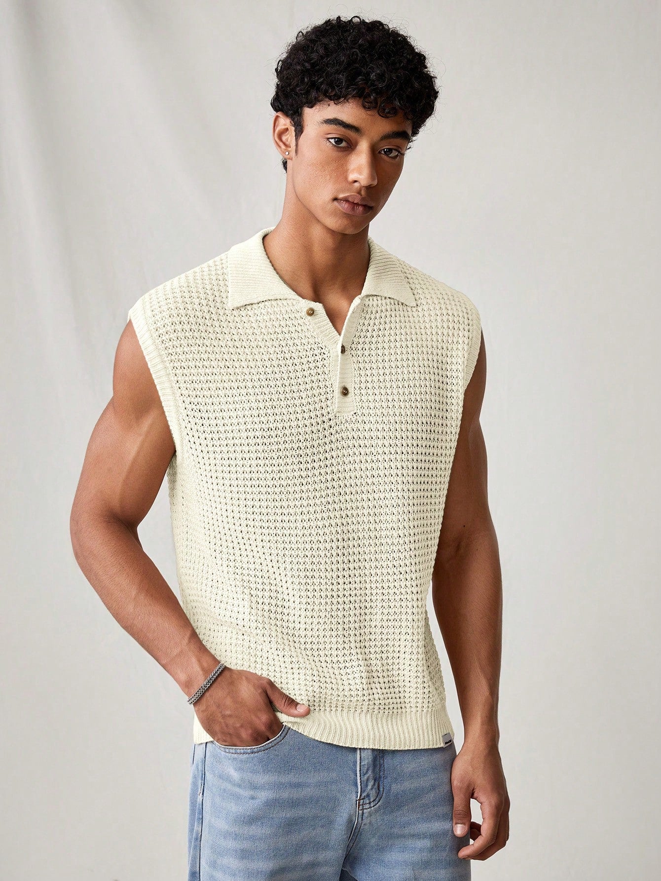 Men's White collared V neck tank top |summer essential|