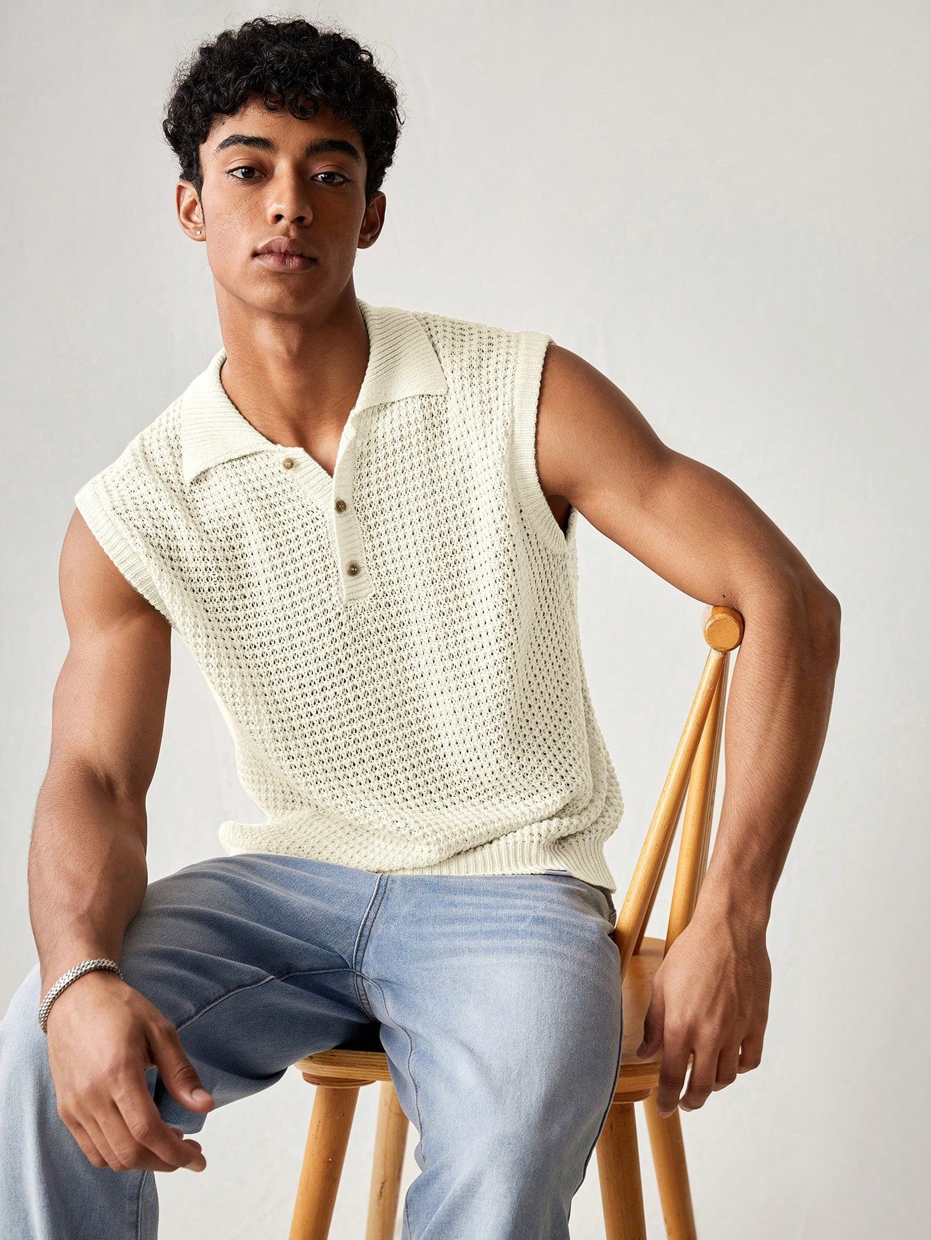Men's White collared V neck tank top |summer essential|