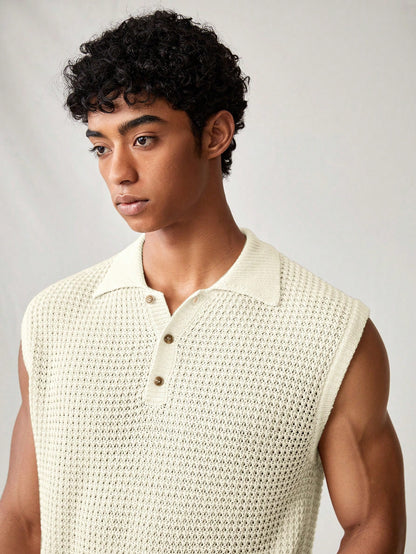 Men's White collared V neck tank top |summer essential|