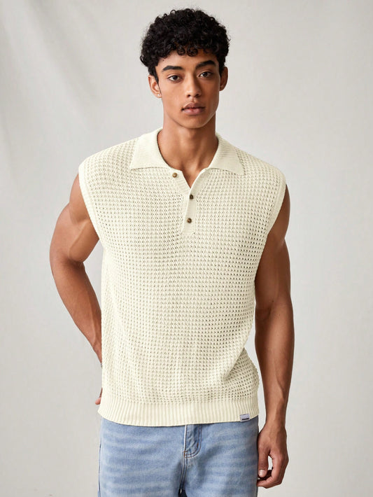 Men's White collared V neck tank top |summer essential|