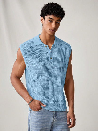 Men's Blue collared V neck tank top |summer essential|