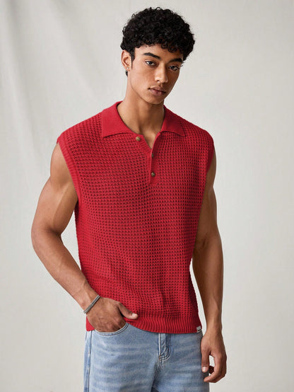 Men's Red collared V neck tank top |summer essential|