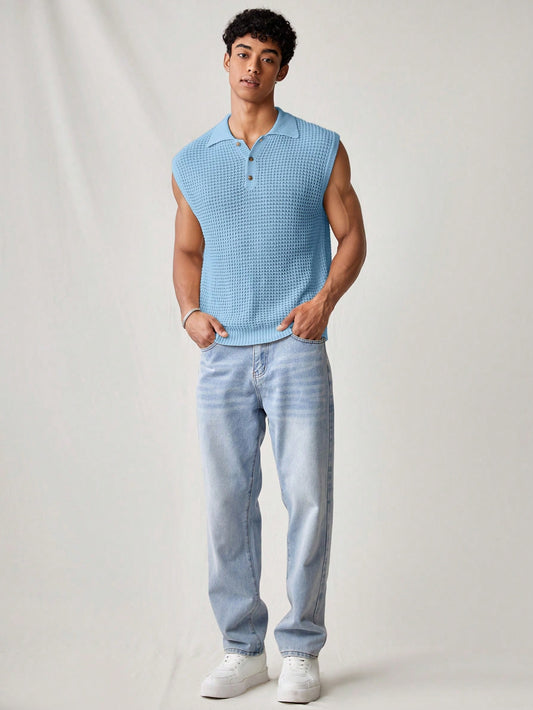 Men's Blue collared V neck tank top |summer essential|