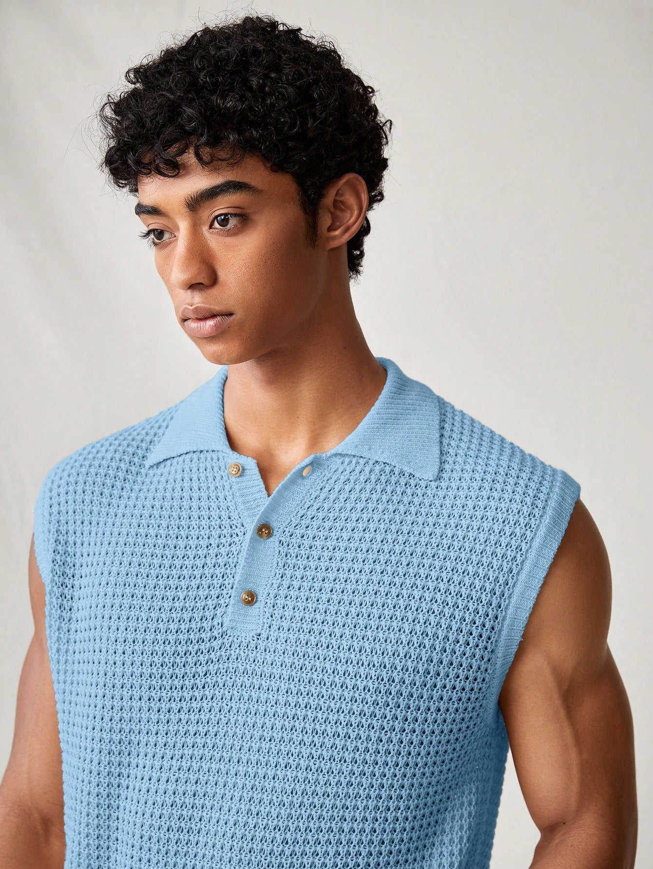 Men's Blue collared V neck tank top |summer essential|