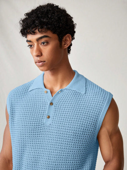 Men's Blue collared V neck tank top |summer essential|