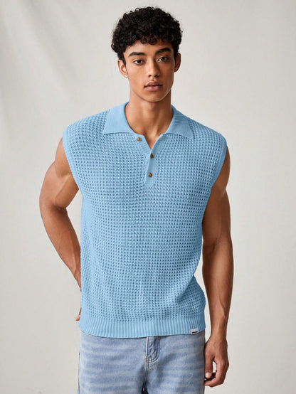 Men's Blue collared V neck tank top |summer essential|