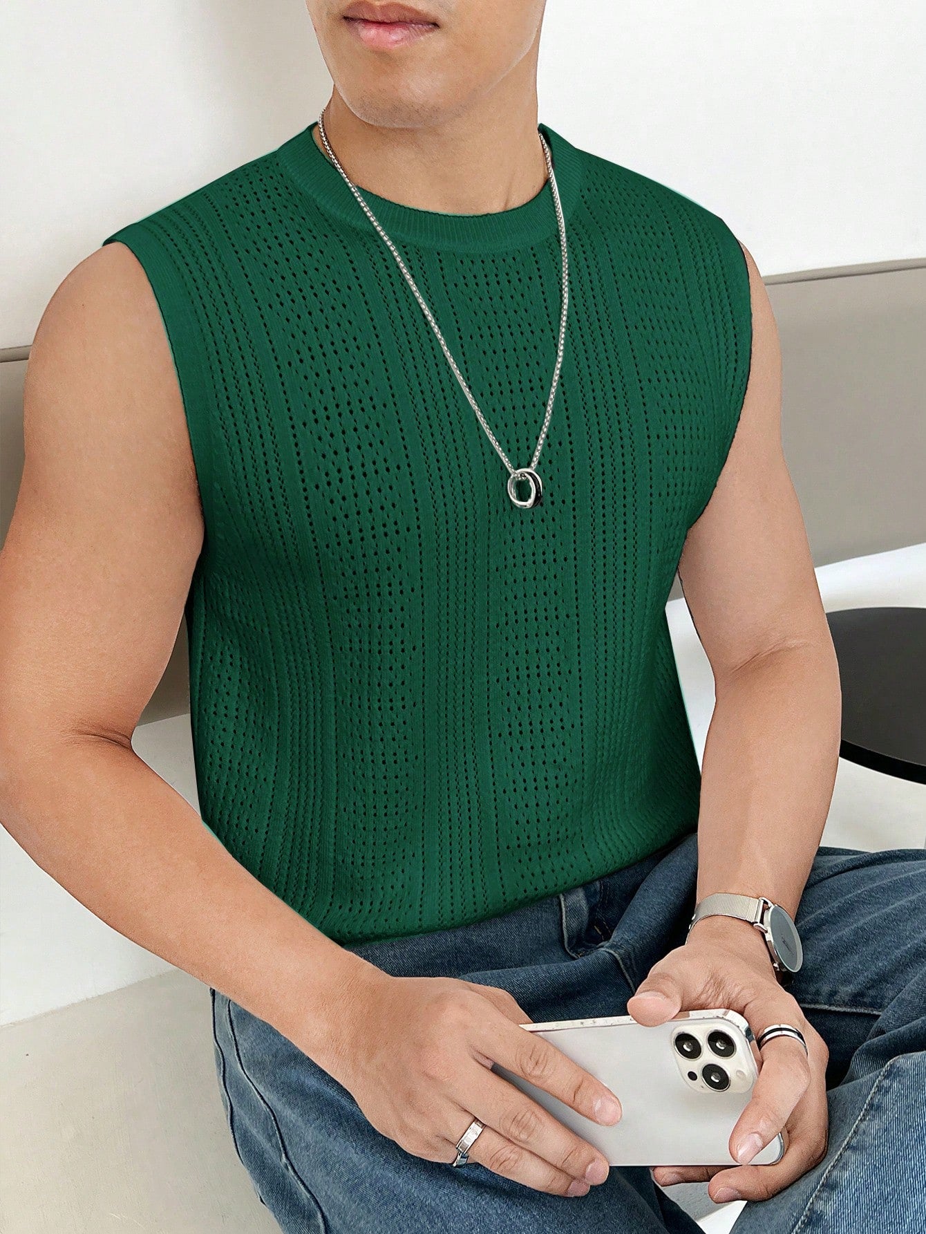 Trendy patterned men's tank top| Green| premium quality |