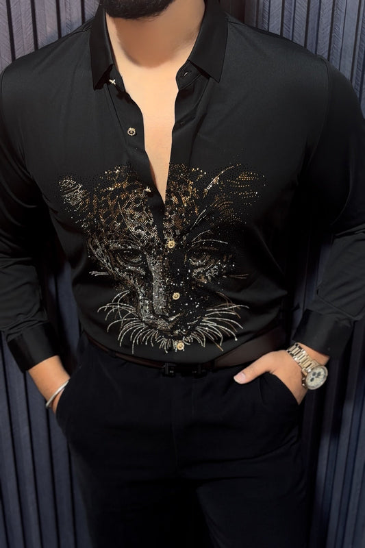Cheetah Jacquard Shirt - BLACK