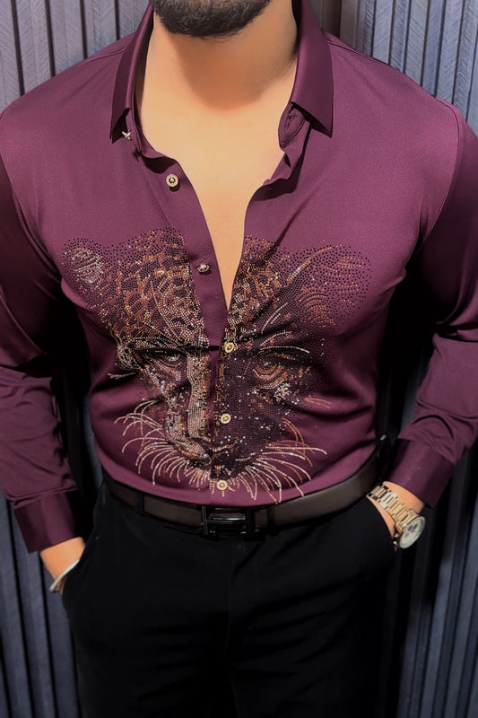 Cheetah Jacquard Shirt - WINE