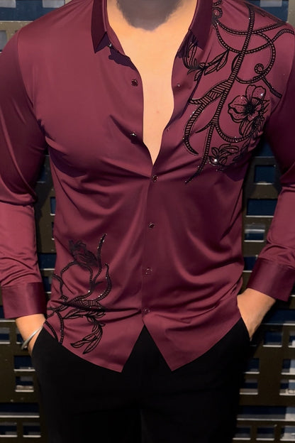 Barcelona Blossom Jacquard Shirt - WINE